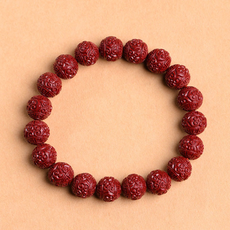 Bracelet à motif de frette en cinabre naturel Om Mani Padme Hum, 8mm