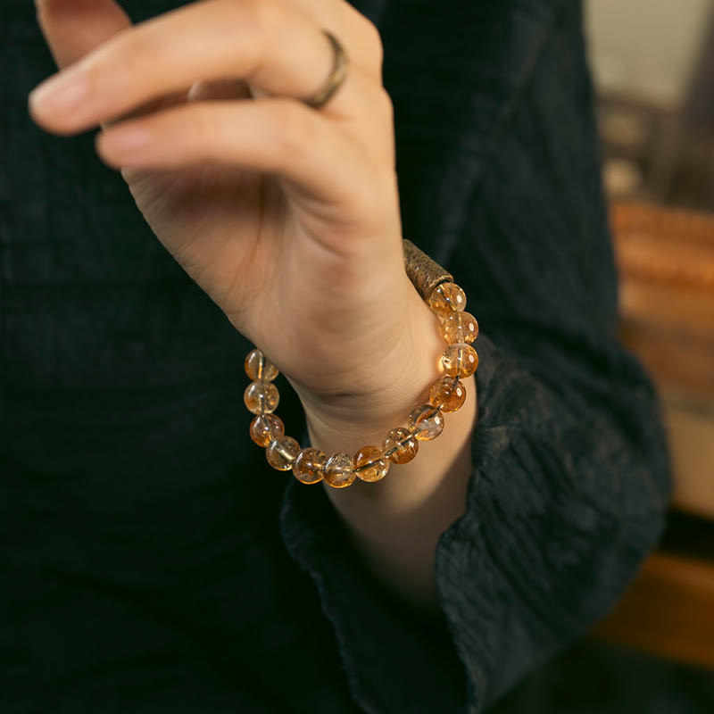 Bracelet de protection en citrine naturelle avec perles en laiton