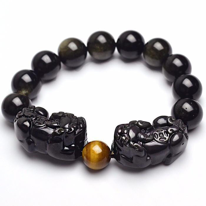 Bracelet Pi Xiu en obsidienne naturelle à reflets dorés