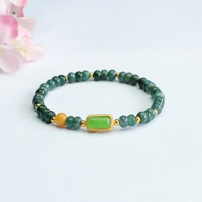 Bracelet porte-bonheur en jade vert naturel, perles de 5 mm, poignet de 14 à 15 cm