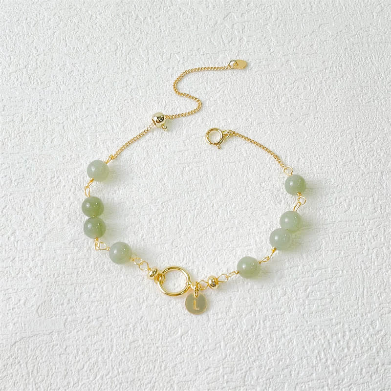 Bracelet en jade Hetian naturel en or 14 carats pour la chance et la prospérité
