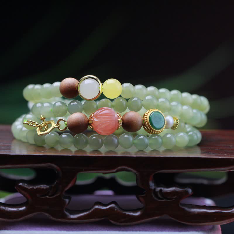 Bracelet porte-bonheur en jade ambre naturel Hetian, perles de 6 mm
