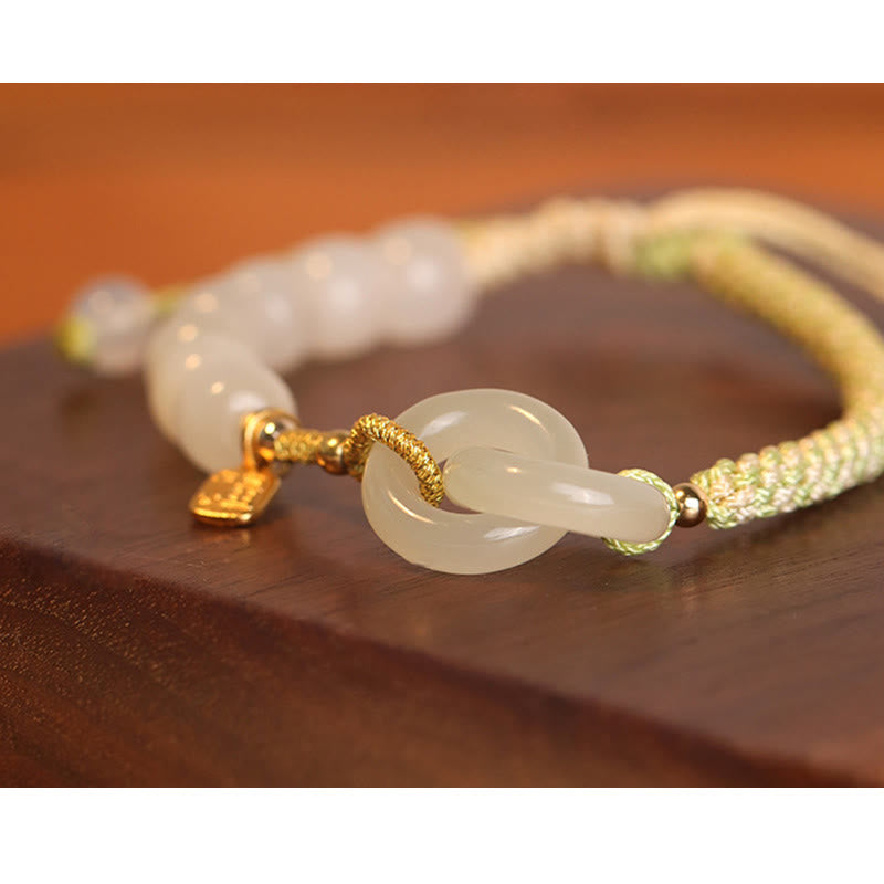 Bracelet double boucle de paix en jade naturel Hetian pour l'abondance