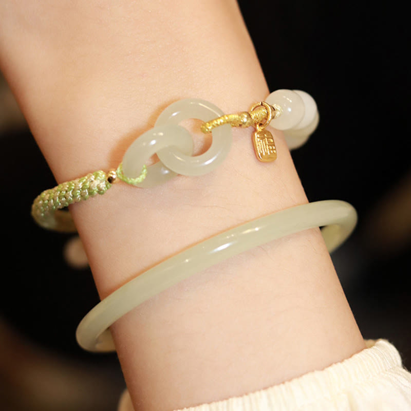 Bracelet double boucle de paix en jade naturel Hetian pour l'abondance