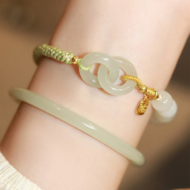 Bracelet double boucle de paix en jade naturel Hetian pour l'abondance