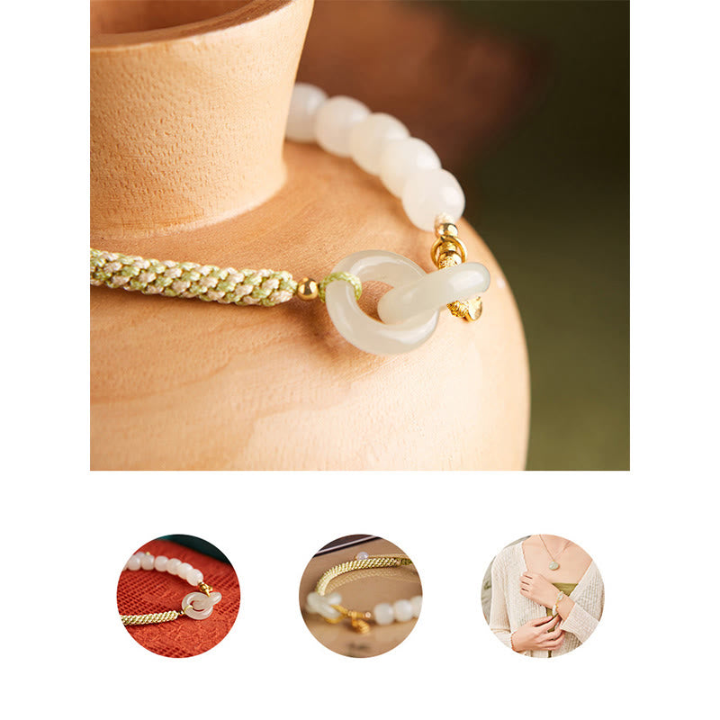 Bracelet double boucle de paix en jade naturel Hetian pour l'abondance