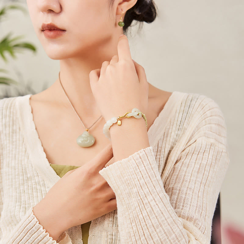 Bracelet double boucle de paix en jade naturel Hetian pour l'abondance