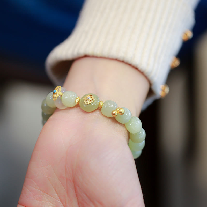Ensemble bracelet et collier porte-bonheur en jade naturel Hetian