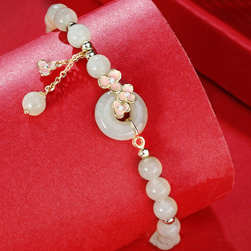 Collier et bracelet en jade naturel Hetian avec boucle de paix
