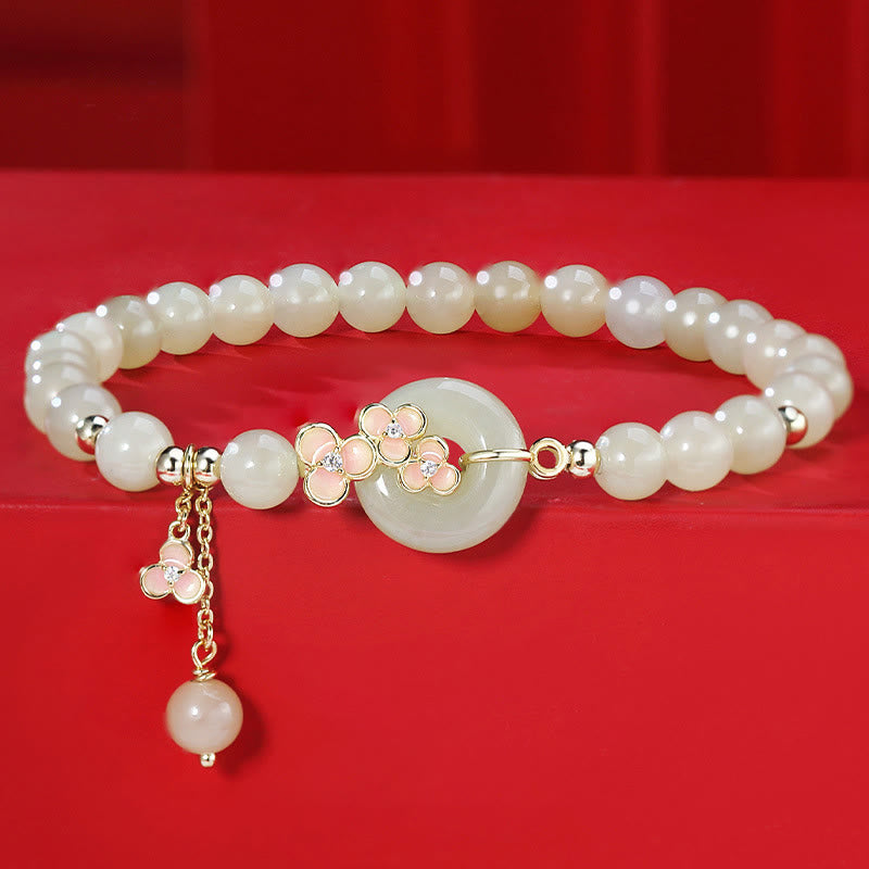 Collier et bracelet en jade naturel Hetian avec boucle de paix