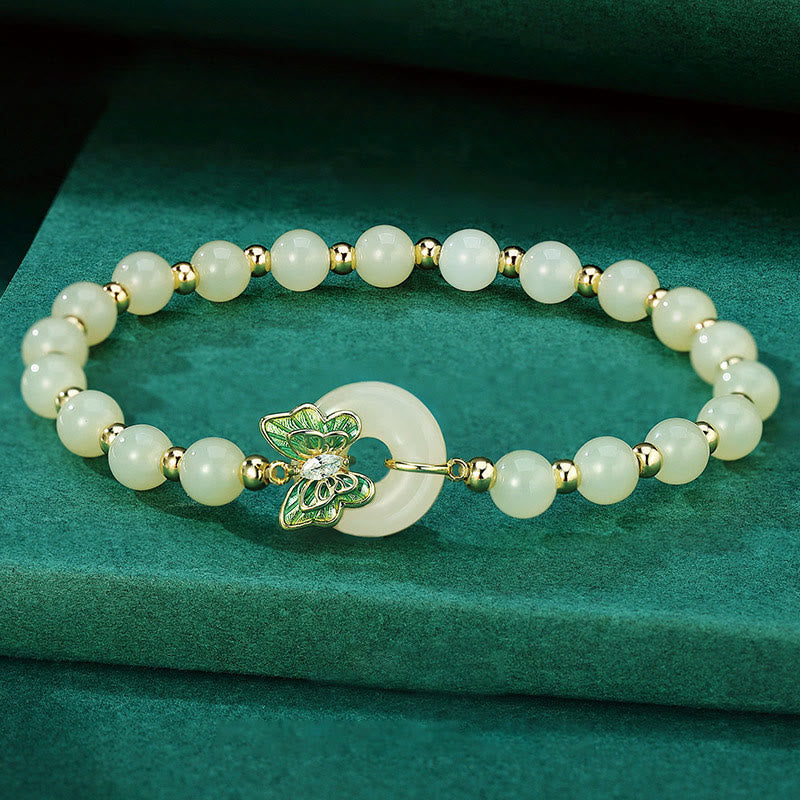 Collier et bracelet papillon en jade naturel Hetian avec boucle de paix