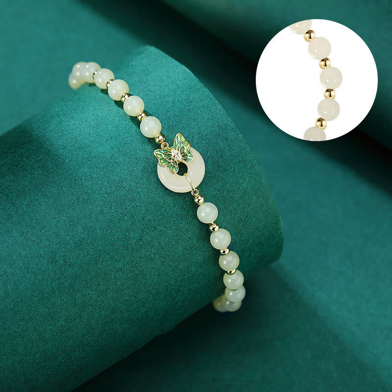Collier et bracelet papillon en jade naturel Hetian avec boucle de paix