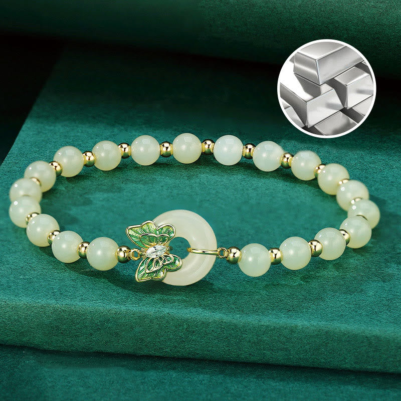 Collier et bracelet papillon en jade naturel Hetian avec boucle de paix