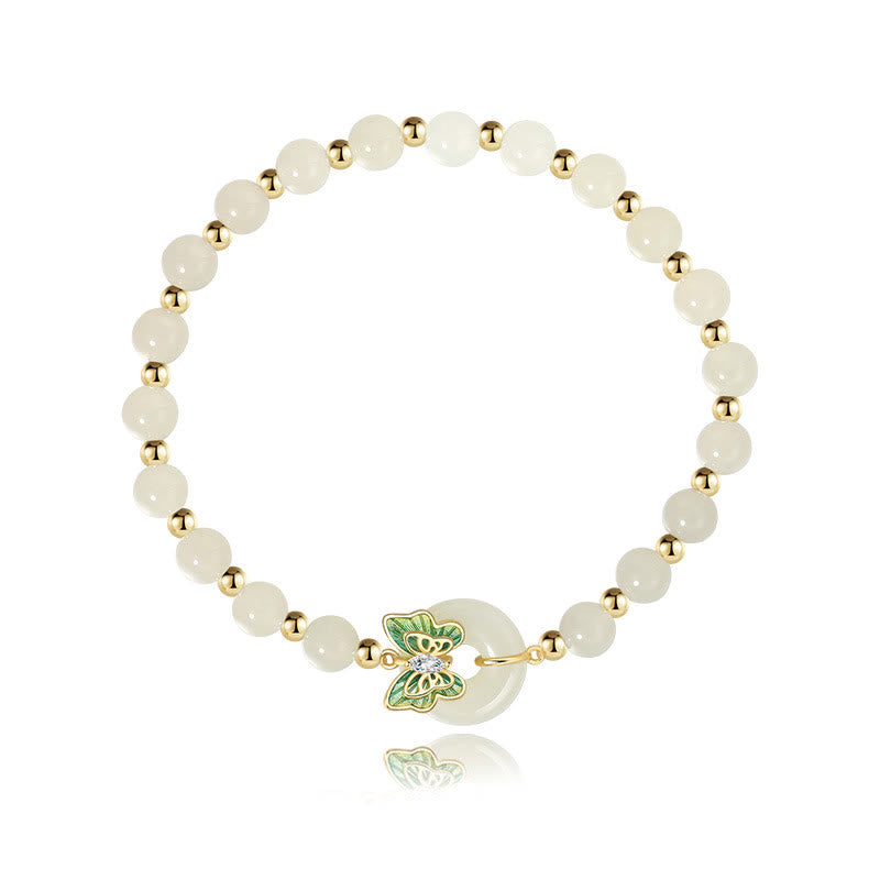 Collier et bracelet papillon en jade naturel Hetian avec boucle de paix
