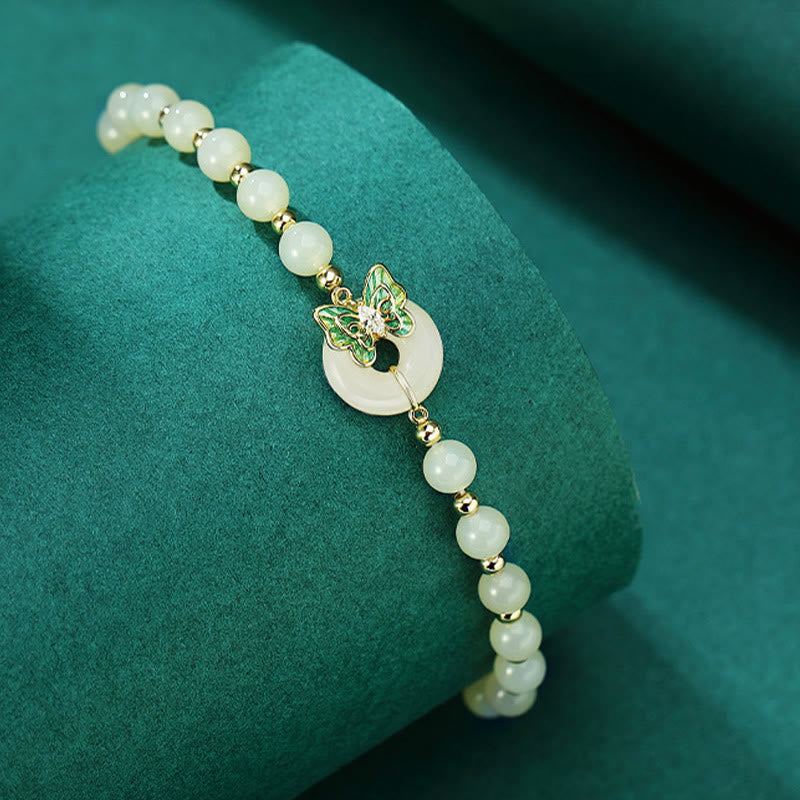 Collier et bracelet papillon en jade naturel Hetian avec boucle de paix