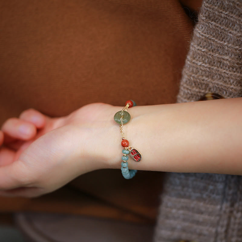 Bracelet porte-bonheur en jade naturel Hetian avec boucle de paix