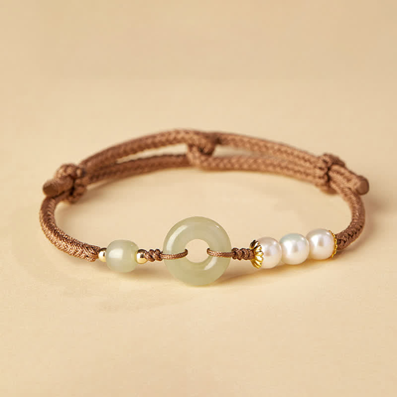 Bracelet porte-bonheur en perles de jade naturelles de Hetian avec boucle de paix