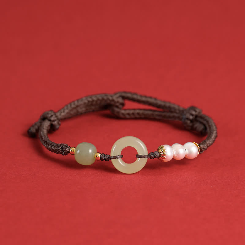 Bracelet porte-bonheur en perles de jade naturelles de Hetian avec boucle de paix
