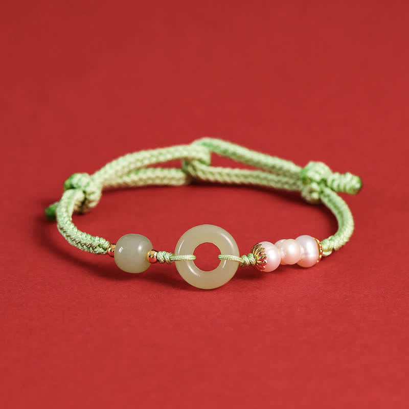 Bracelet porte-bonheur en perles de jade naturelles de Hetian avec boucle de paix