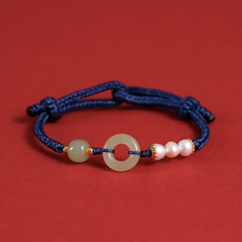 Bracelet porte-bonheur en perles de jade naturelles de Hetian avec boucle de paix