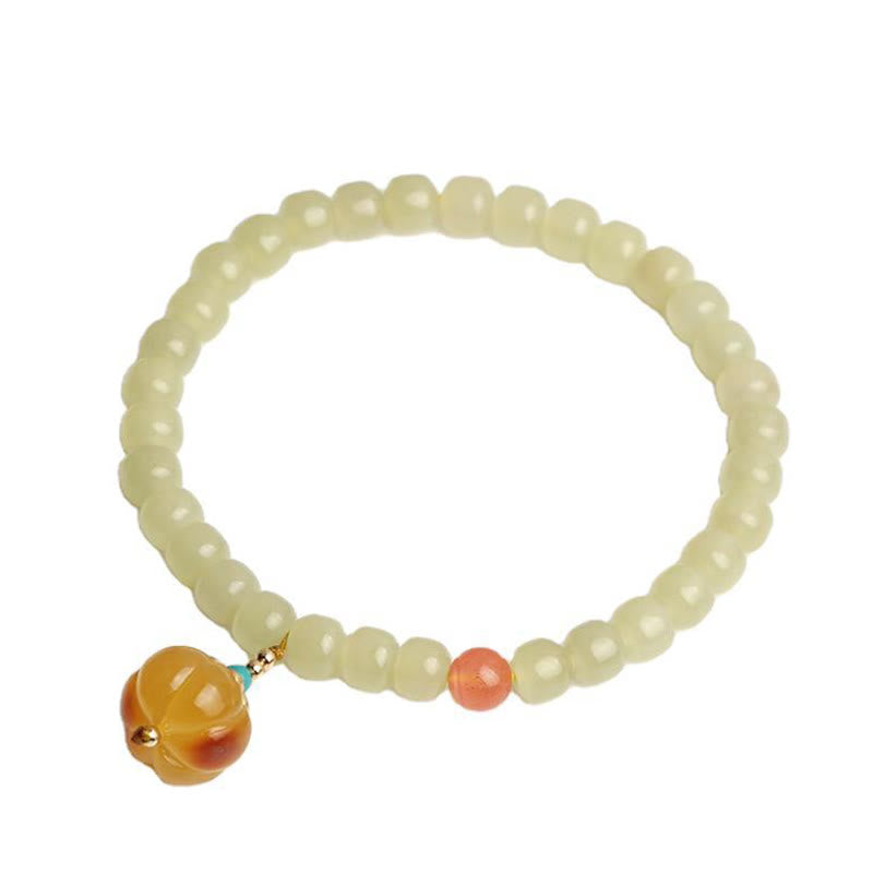 Bracelet de prospérité en jade naturel Hetian avec ambre et agate rouge