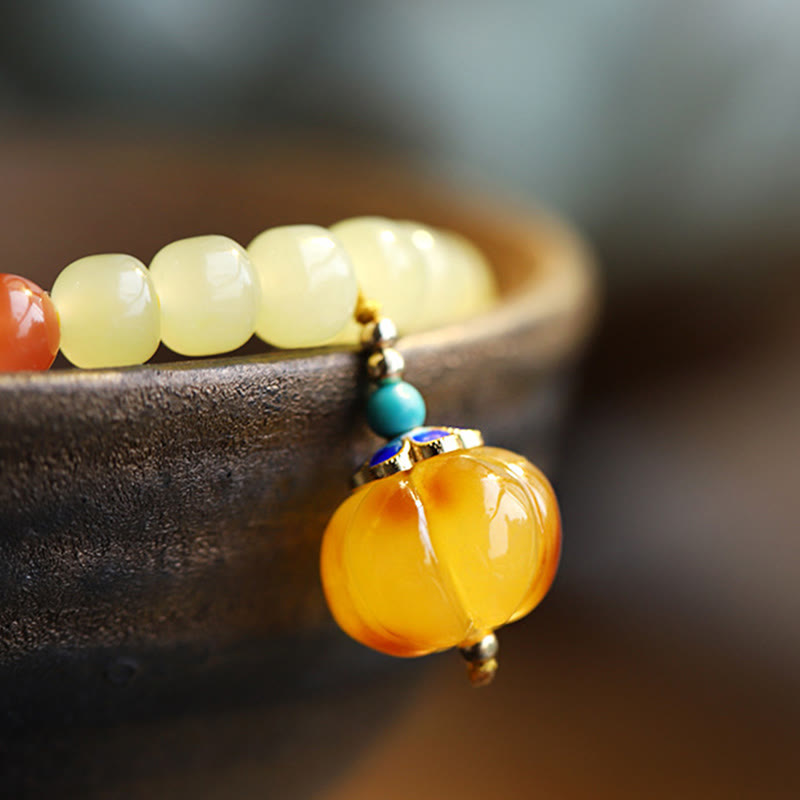 Bracelet de prospérité en jade naturel Hetian avec ambre et agate rouge