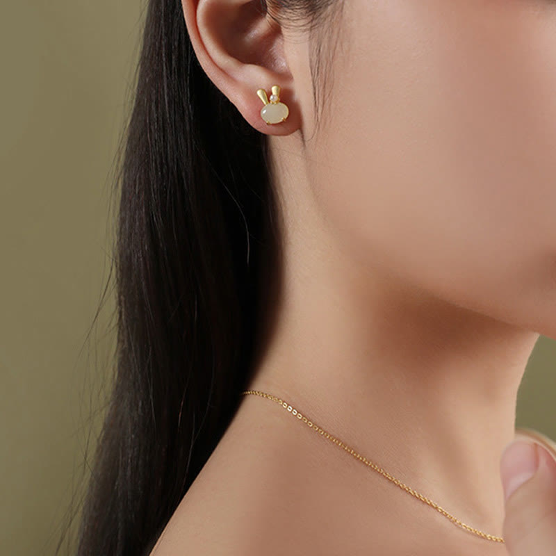 Boucles d'oreilles en perles de lapin en jade naturel Hetian