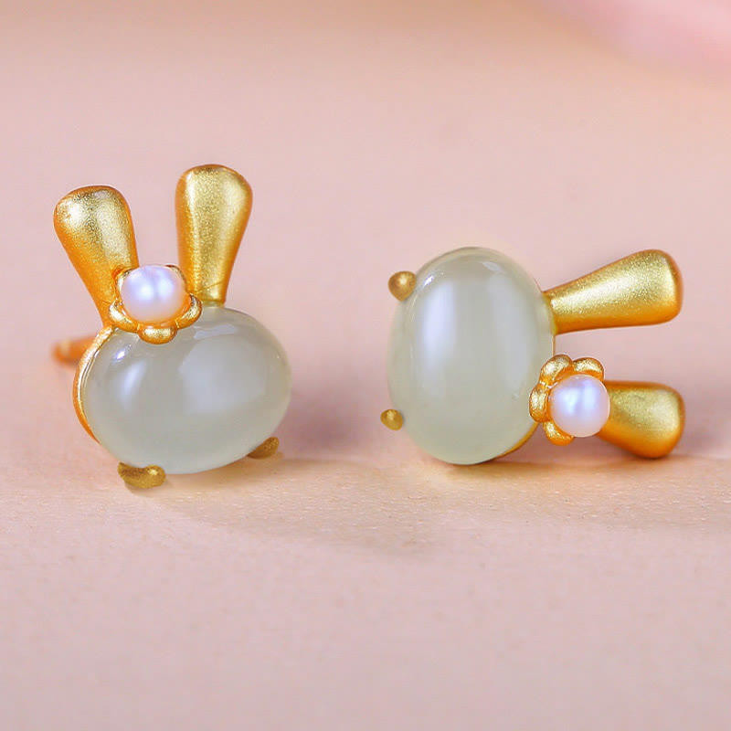 Boucles d'oreilles en perles de lapin en jade naturel Hetian