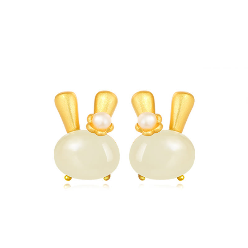 Boucles d'oreilles en perles de lapin en jade naturel Hetian