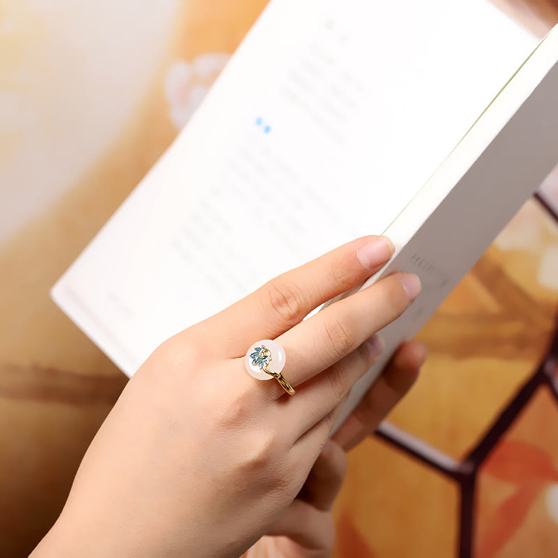 Parure de bijoux en jade blanc Hetian naturel avec paon béni en argent sterling