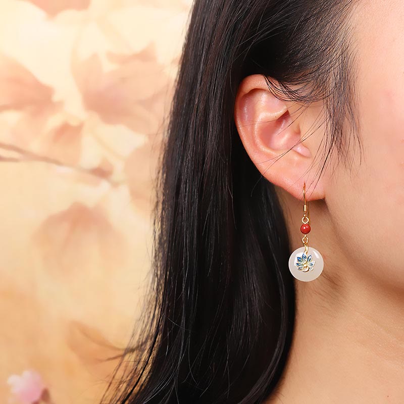 Parure de bijoux en jade blanc Hetian naturel avec paon béni en argent sterling