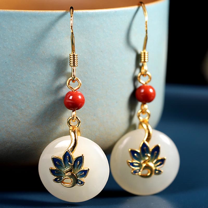 Parure de bijoux en jade blanc Hetian naturel avec paon béni en argent sterling