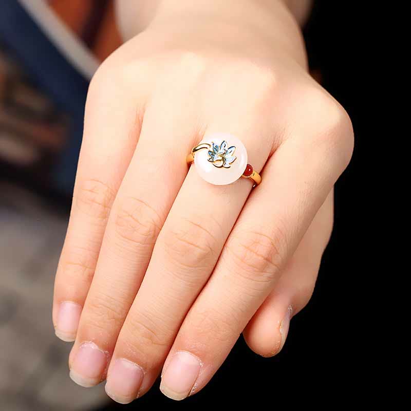 Parure de bijoux en jade blanc Hetian naturel avec paon béni en argent sterling