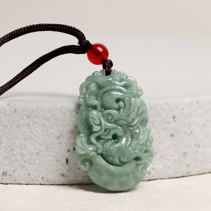 Collier pendentif en jade naturel avec 12 signes du zodiaque chinois pour la prospérité