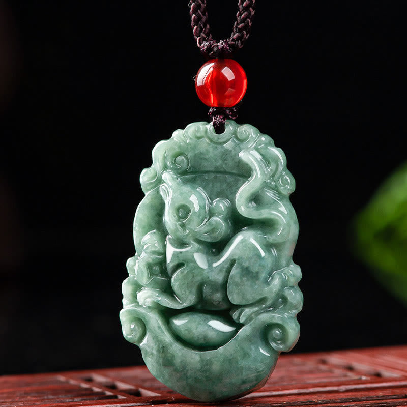 Collier pendentif en jade naturel avec 12 signes du zodiaque chinois pour la prospérité