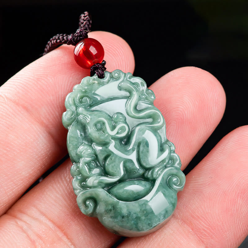 Collier pendentif en jade naturel avec 12 signes du zodiaque chinois pour la prospérité