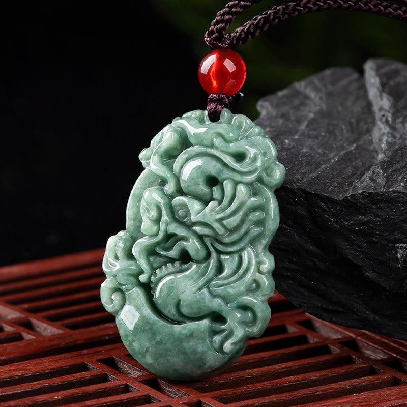 Collier pendentif en jade naturel avec 12 signes du zodiaque chinois pour la prospérité