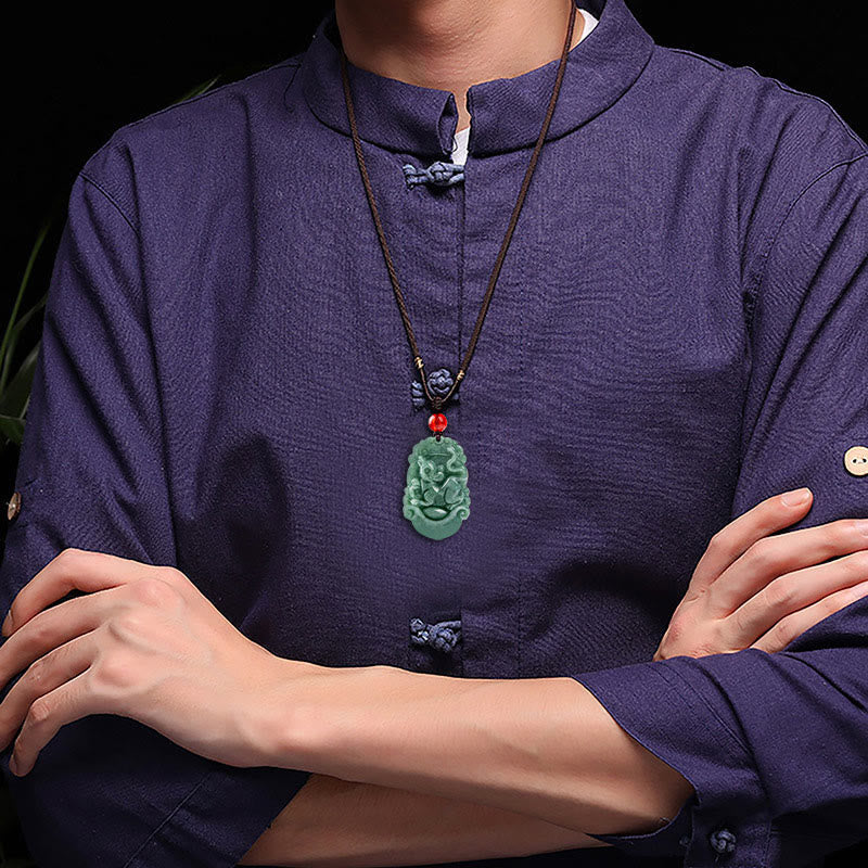 Collier pendentif en jade naturel avec 12 signes du zodiaque chinois pour la prospérité