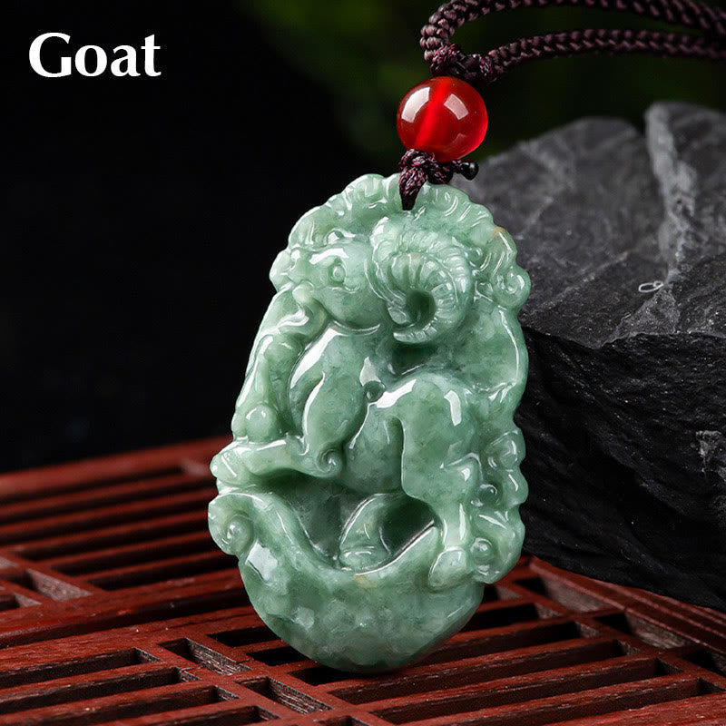 Collier pendentif en jade naturel avec 12 signes du zodiaque chinois pour la prospérité