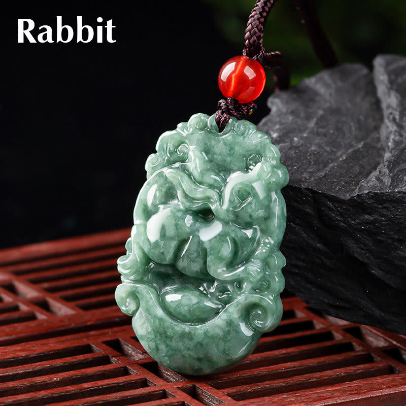 Collier pendentif en jade naturel avec 12 signes du zodiaque chinois pour la prospérité