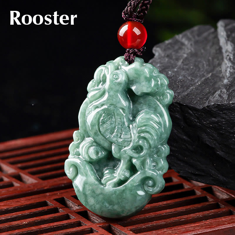 Collier pendentif en jade naturel avec 12 signes du zodiaque chinois pour la prospérité