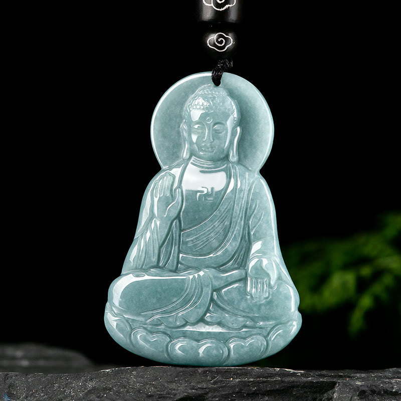 Collier de compassion en jade naturel Amitabha Bouddha, cordon de 65 cm