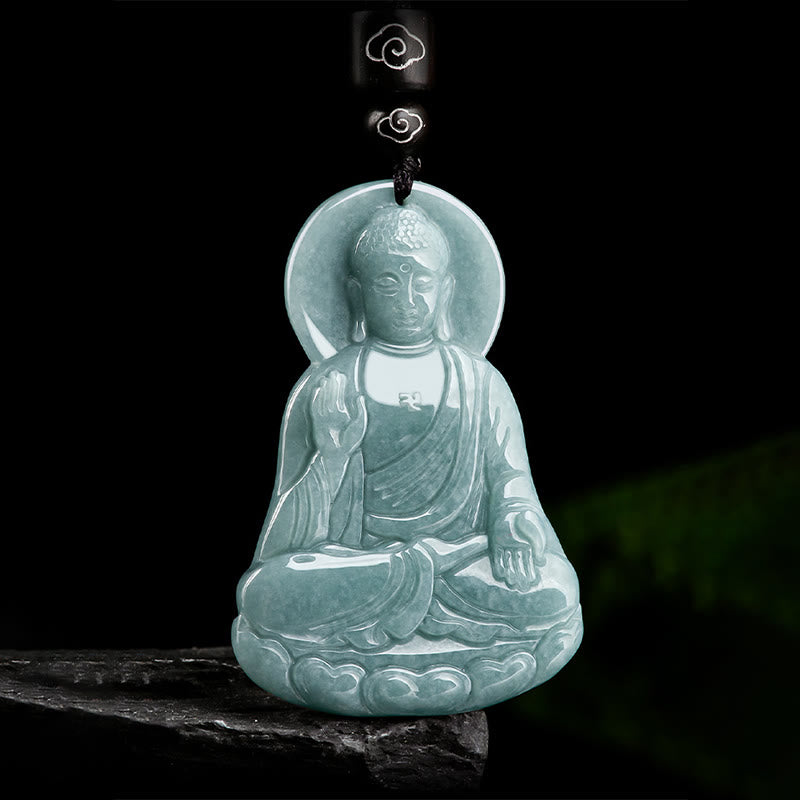 Collier de compassion en jade naturel Amitabha Bouddha, cordon de 65 cm