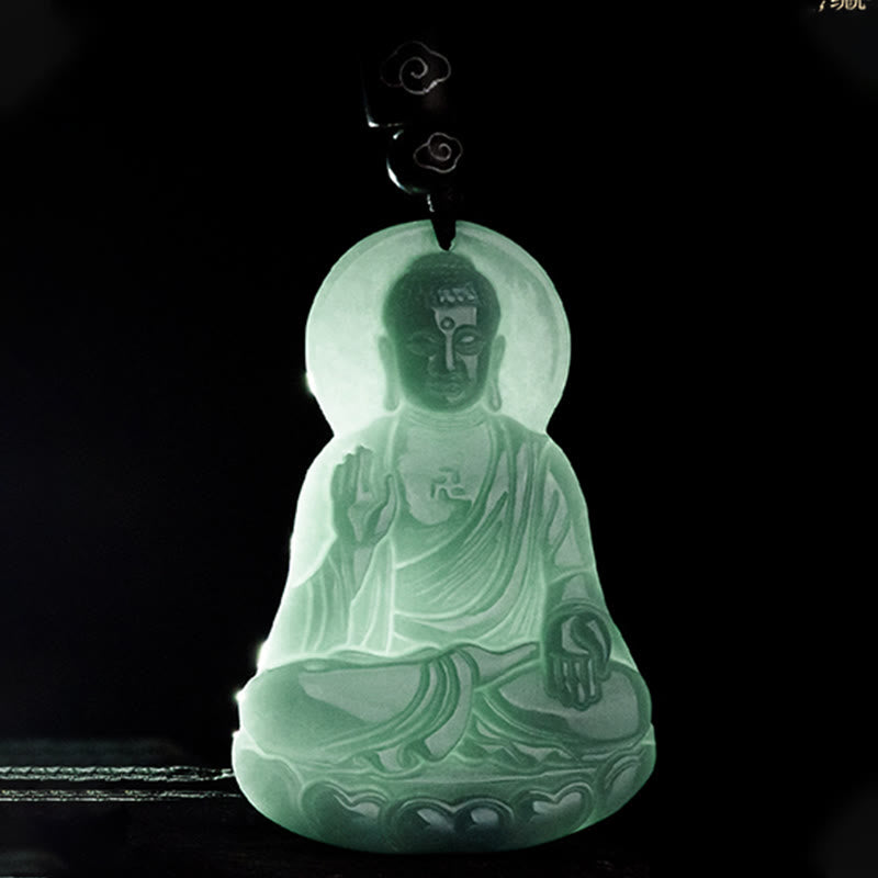 Collier de compassion en jade naturel Amitabha Bouddha, cordon de 65 cm