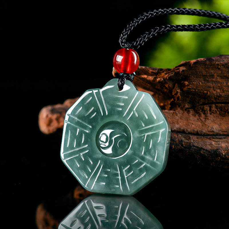 Collier de prospérité en jade naturel Feng Shui Bagua Yin Yang