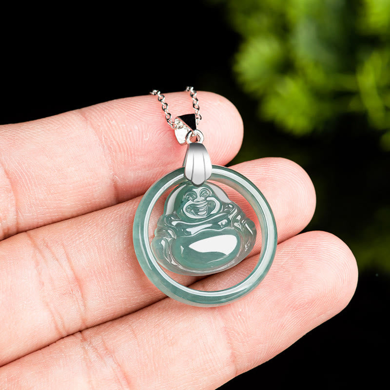 Collier Bouddha rieur en jade naturel pour l'abondance et la joie