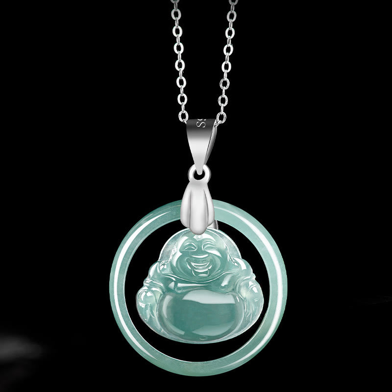 Collier Bouddha rieur en jade naturel pour l'abondance et la joie