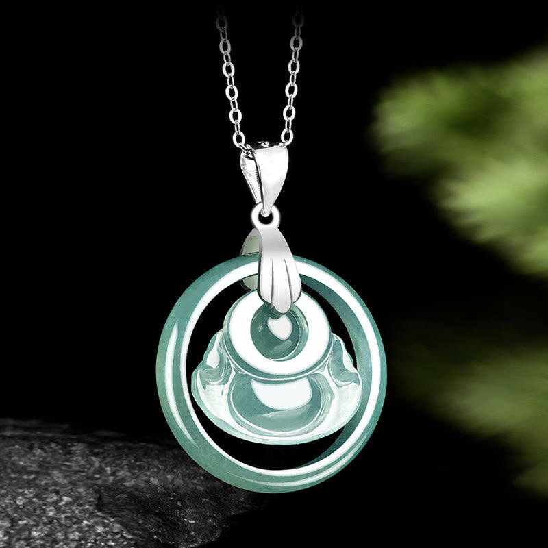 Collier Bouddha rieur en jade naturel pour l'abondance et la joie