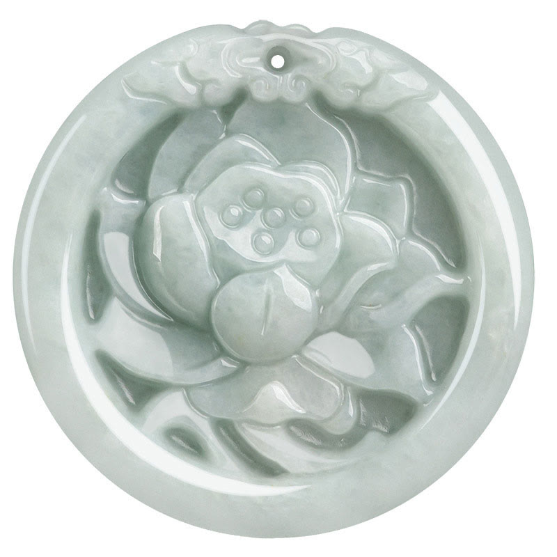 Collier de prospérité sculpté en fleur de lotus en jade naturel