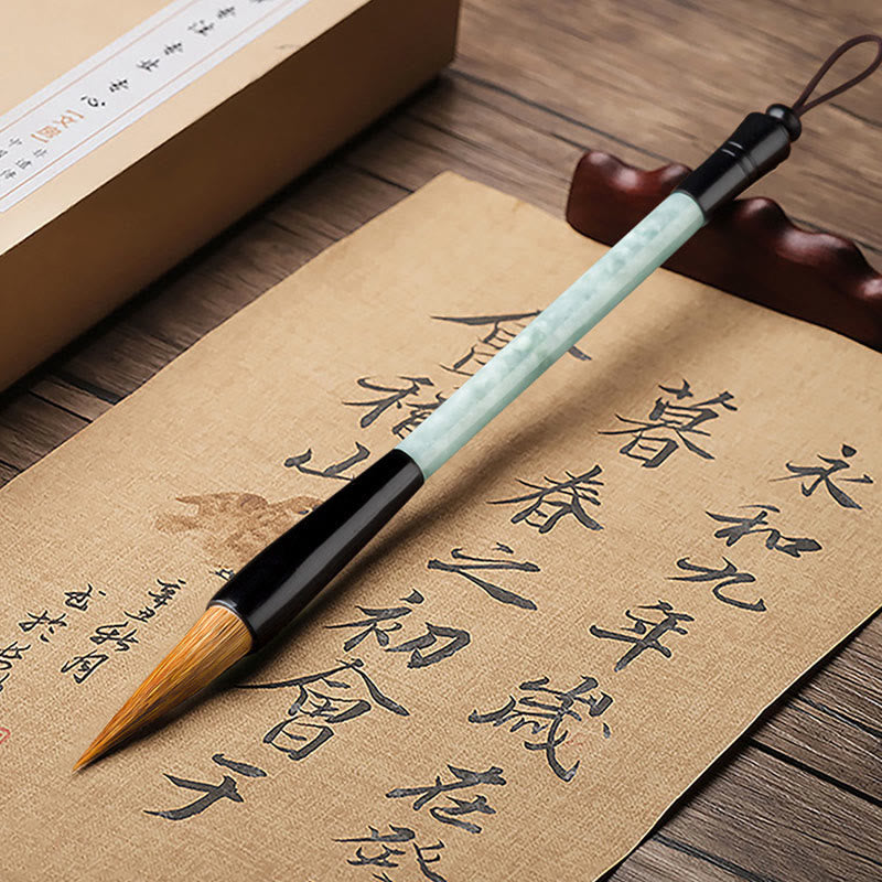 Pinceau de calligraphie chinoise en jade naturel avec coffret cadeau